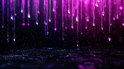 Neon Digital Rain Over 3D Geometric Grid with Glowing Distortion Effects in Cyberpunk Abstract Design
