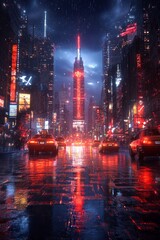 Fototapeta premium A city street filled with lots of traffic at night