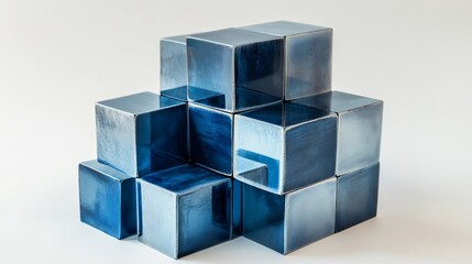 Obraz premium Stack of blue ombre ceramic cubes on white background.
