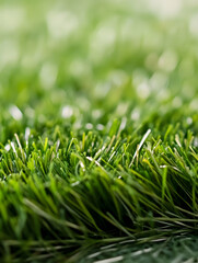 Fototapeta premium Close-Up of Vivid Green Artificial Turf with Realistic Grass Texture : Generative AI