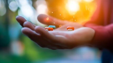 Exploring biohacking supplements urban park health & wellness natural setting close-up view personal optimization