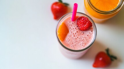 Refreshing strawberry and orange smoothie with strawberries and orange slices