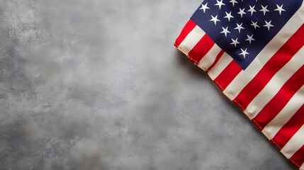 Vintage American Flag Draped on Textured Gray Background for Patriotic Themes : Generative AI