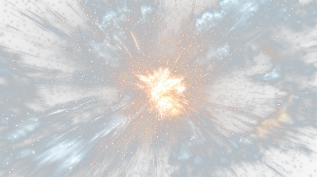 a large explosion of white and orange sparks