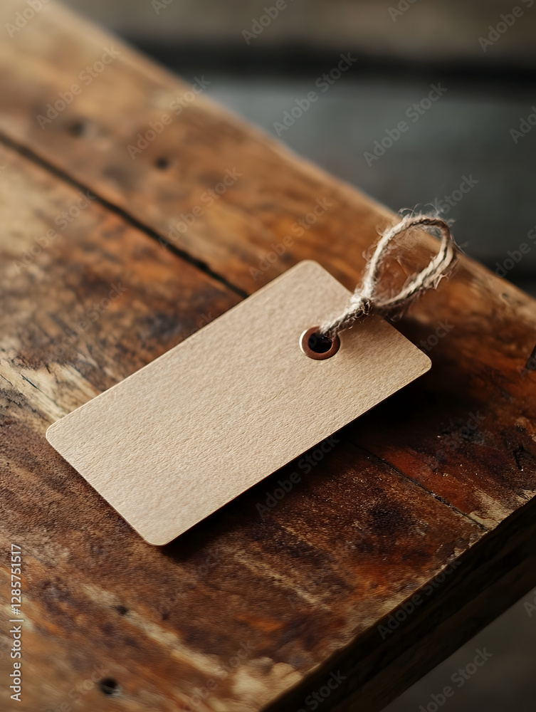 Leinwandbilder blank rectangular paper tag on wooden background for labeling and merchandising : generative ai