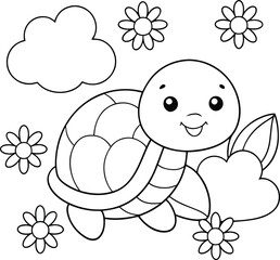 Vector illustration of turtle isolated on white background. For kids coloring book