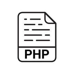 PHP fle format document icon symbol sign vector design black white color simple flat outline and black fill illustration collection isolated