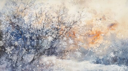 Obraz premium Winter's beauty comes alive with a snowfall serenade. Delicate snowflakes waltz across a gentle winter backdrop, painting a scene of serene harmony.
