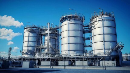 Industrial site featuring natural gas storage tanks.