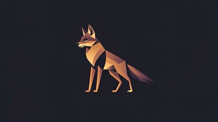 Fototapeta premium Geometric fox illustration with angular shapes and warm orange tones on dark minimalist background
