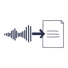 Soundwave icon transitions into a text document, symbolizing audio-to-text conversion.