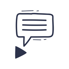 A play button with a speech bubble symbolizes interactive communication.