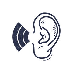 Illustration of an ear with sound waves, symbolizing hearing and audio perception.