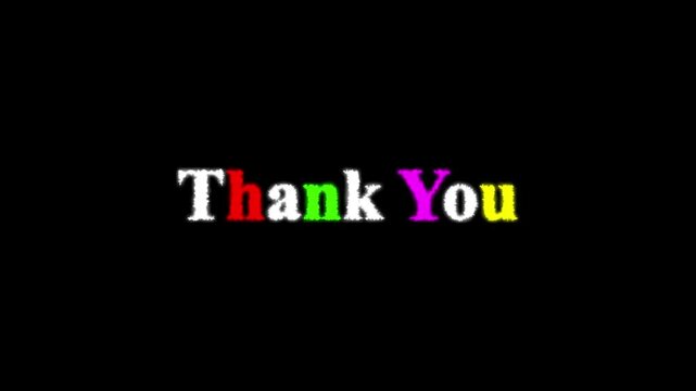 Animated of a text font sign symbol made from many spheres. Thank you animation for glowing on black background.
