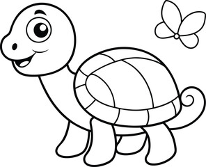 Vector illustration of turtle isolated on white background. For kids coloring book