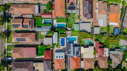 Aerial Panorama Drone View of a inner western Sydney Suburb of Ashbury Urban Sprawl and the...