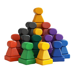 Colorful board game pieces stacked together