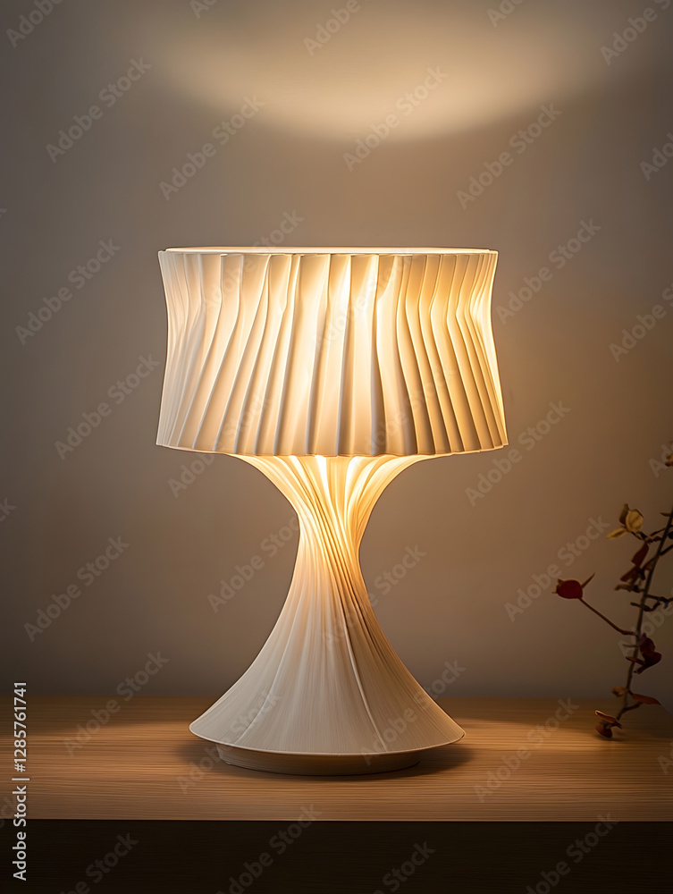 Poster elegant sculptural table lamp with warm ambient lighting : generative ai