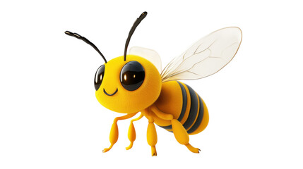 Cute cartoon bee character with big eyes and vibrant yellow body in a playful stance on a white background