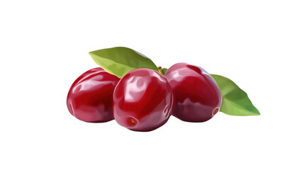 Fresh red cherries with green leaves on a white background showcasing vibrant colors and natural beauty
