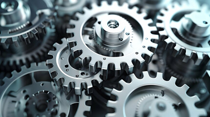 Close-up view of interlocking metallic gears showcasing intricate machinery in motion