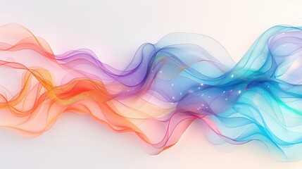Abstract, colorful, flowing ribbons, light background