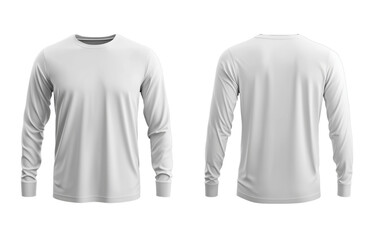 White long sleeve mock up, front and back view, longsleeve t shirt mockup template isolated on transparent background.