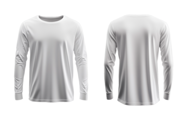 White long sleeve mock up, front and back view, longsleeve t shirt mockup template isolated on transparent background.