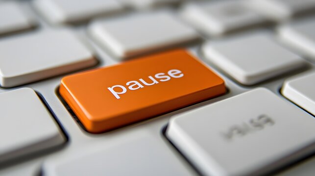 Bright Orange Pause Key on a Computer Keyboard to Indicate Break