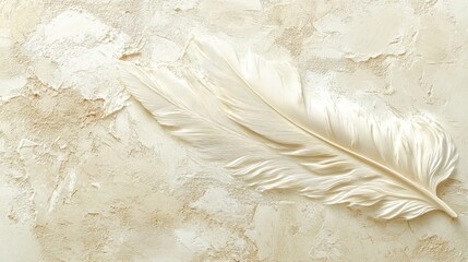 A Single White Feather Resting on a Textured Background