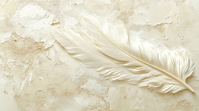 A Single White Feather Resting on a Textured Background