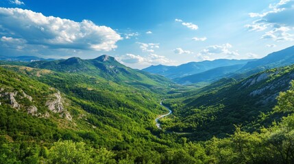 Fototapeta premium Mountain Valley River Scenic Landscape View