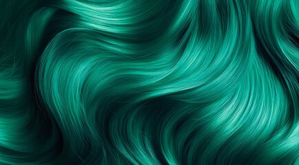 Dyed green hair texture background. Close-up female long bright green hair.