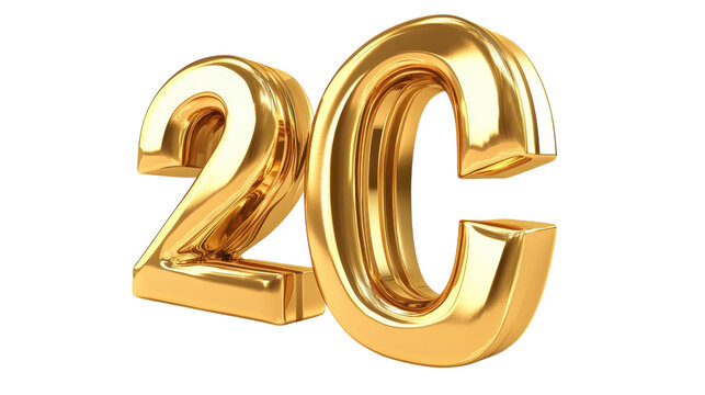 Shiny golden 2C symbol reflecting light in a modern design element