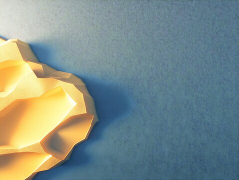 Golden Abstract Form Softly Illuminated Blue Background. AI Generated