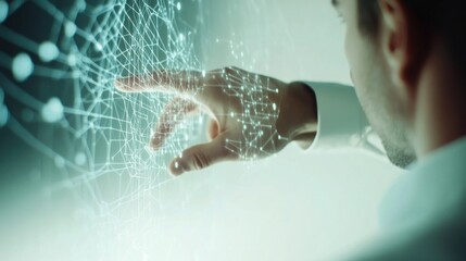 Digital Interaction, Man Exploring a Futuristic Interface