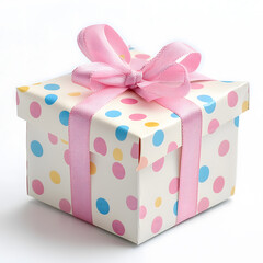Gift Box with Polka Dot Paper and Pink Ribbon