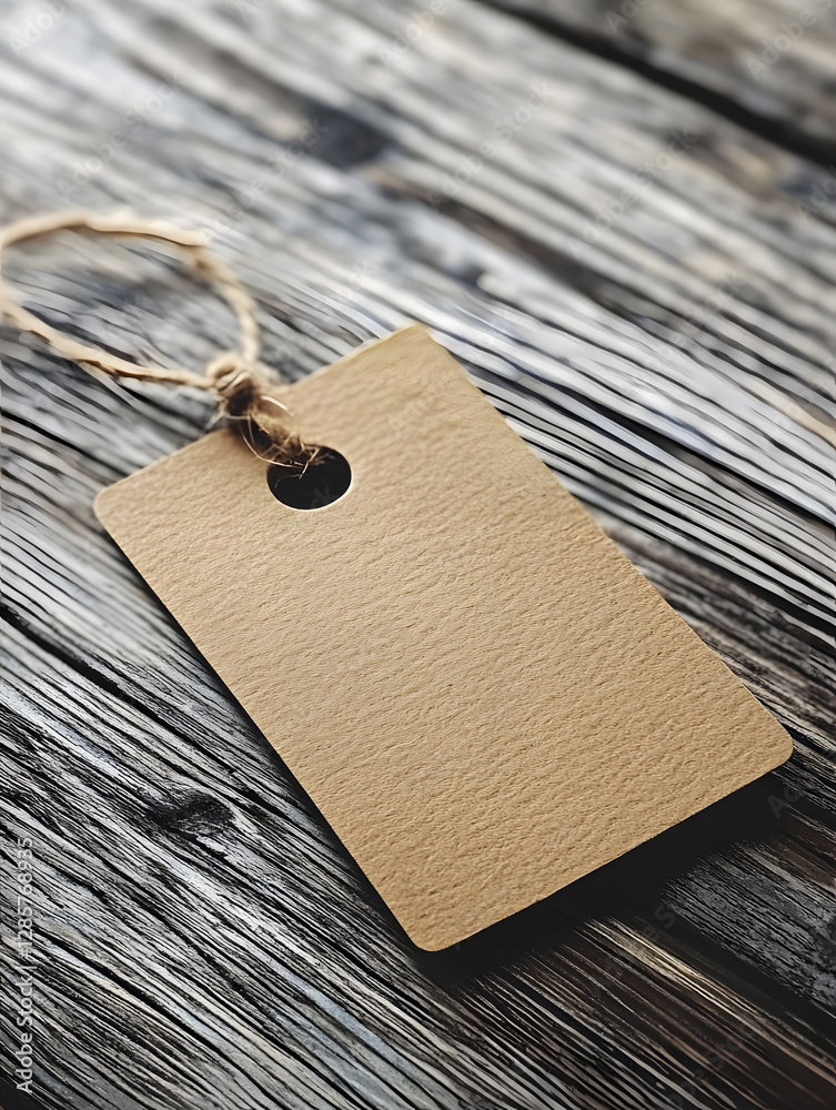 Poster Rustic Blank Cardboard Label on Weathered Wooden Background with Twine : Generative AI