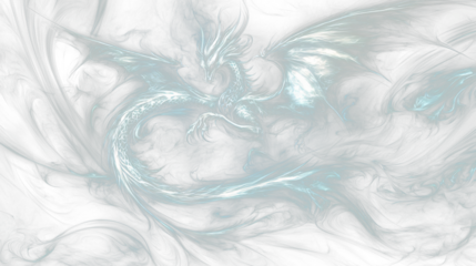 a white dragon flying through a black background