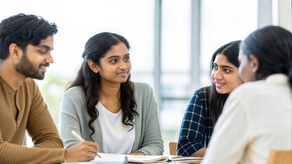 Indian Student Team Engaged in Leadership Discussion
