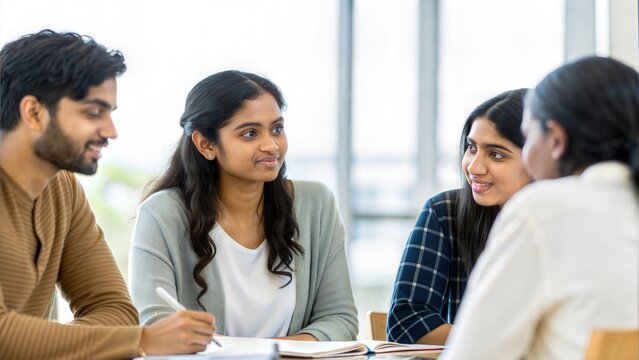 Indian Student Team Engaged in Leadership Discussion
