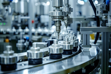 Automated manufacturing process with precision machinery assembling components in a factory