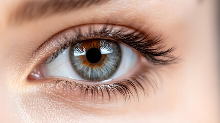 Fototapeta premium Close Up of a Beautiful Blue Eye with Long Eyelashes and Reflective Pupil : Generative AI