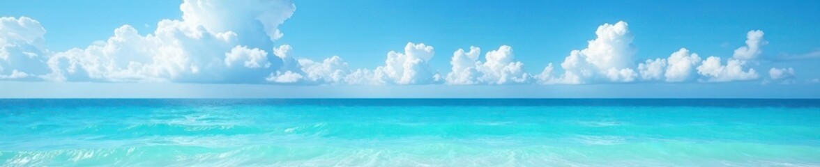 Fototapeta premium Azure sea under a bright summer sky, wispy clouds drift lazily , horizon, vector, scene