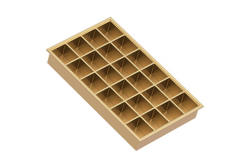 Golden mold for ice cubes isolated on white background. 3d render