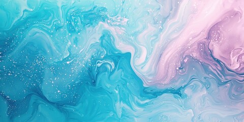 Obraz premium Abstract blue and pink marble background with swirling patterns, stars, and glitter for an artistic touch