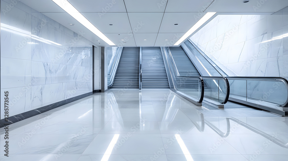 Aufkleber modern subway station interior with escalators and minimalist design : generative ai