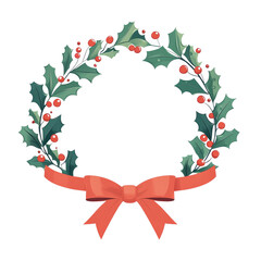Naklejka premium Holly wreath with red bow, white isolated background