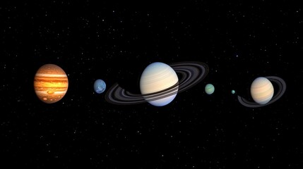Planetary alignment showcasing Jupiter, Saturn, Uranus, Neptune, and Earth in celestial harmony