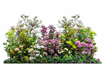 Buisson de plantes et fleurs, isol&eacute; sur fond blanc, plantes pour int&eacute;gration graphique arri&egrave;re plan d&eacute;coup&eacute;, 